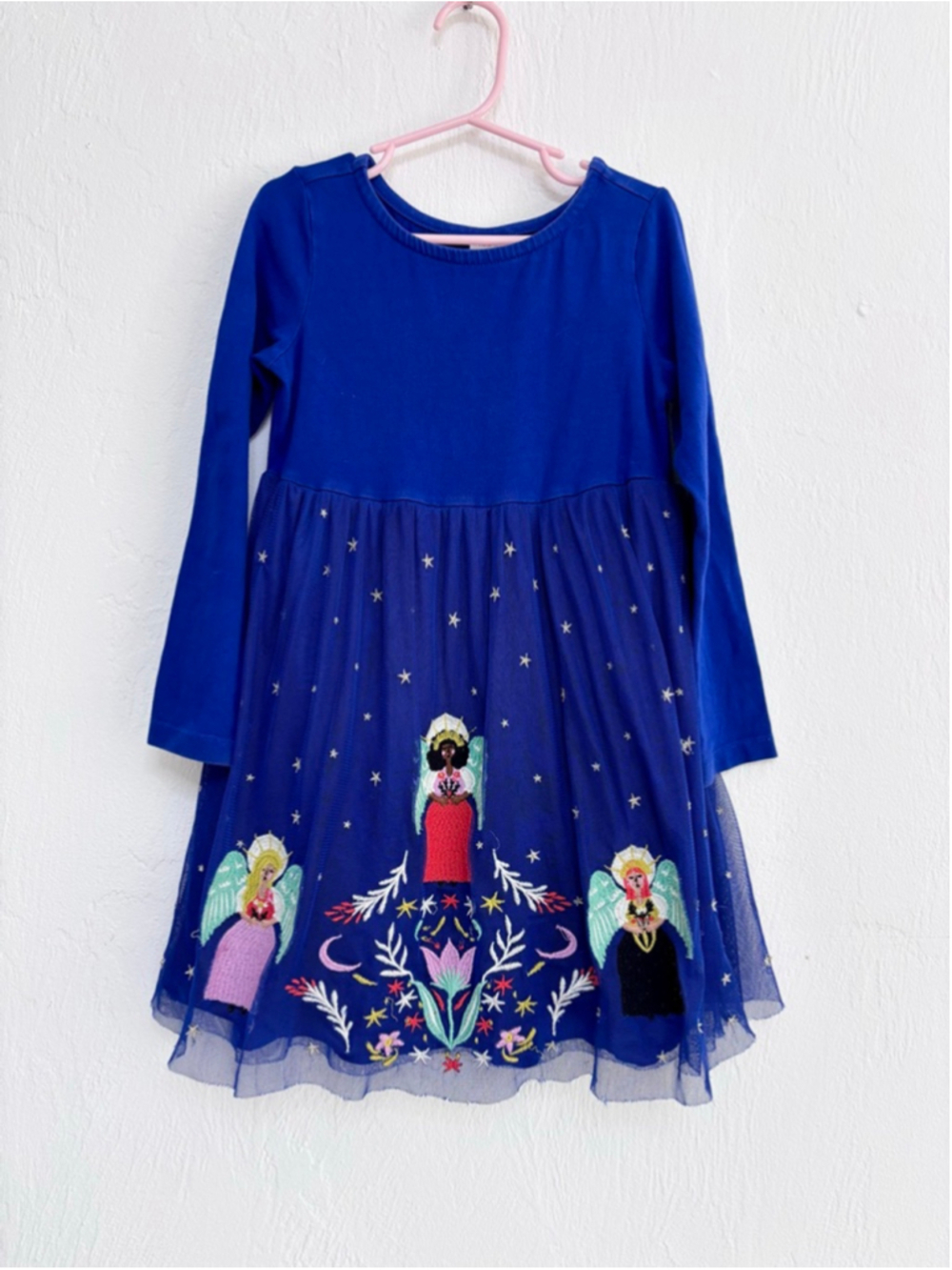 Girls Hanna Andersson Blue Embroidered Tulle Angel Holiday Dress Size 5